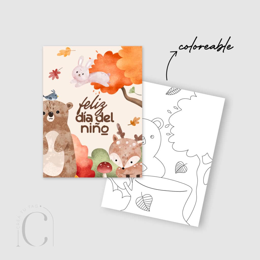  Tarjeta coloreable forest animals
